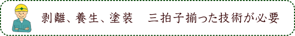 剥離、養生、塗装　三拍子そろった技術が必要