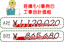 見積もり事例（11）工事合計価格　A社1,129,020円、B社865,680円