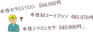 「水性セラミシリコン　504,000円」「水性Mコートフッソ681,070円」「水性シリコンセラ　540,600円」・・・